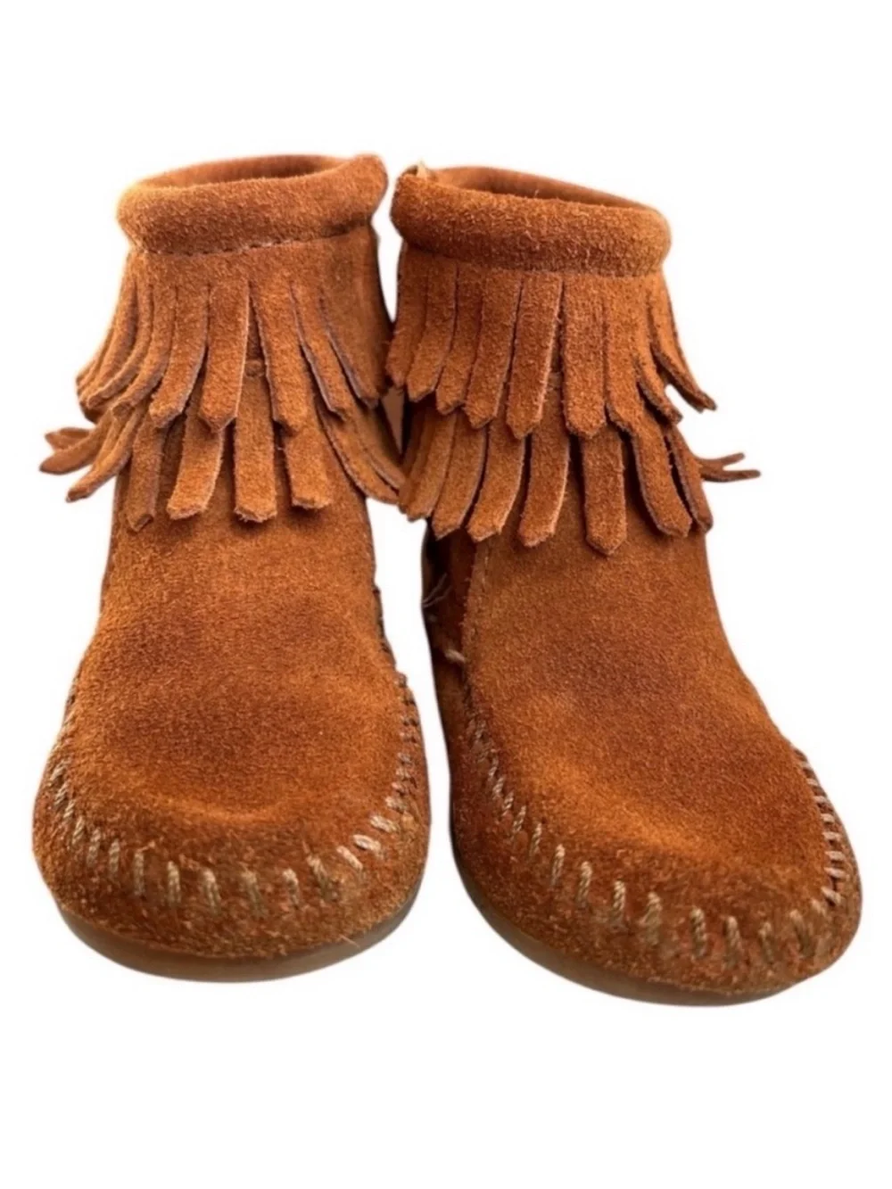 Minnetonka Kids Suede Fringe Moccasin Boot - Brown